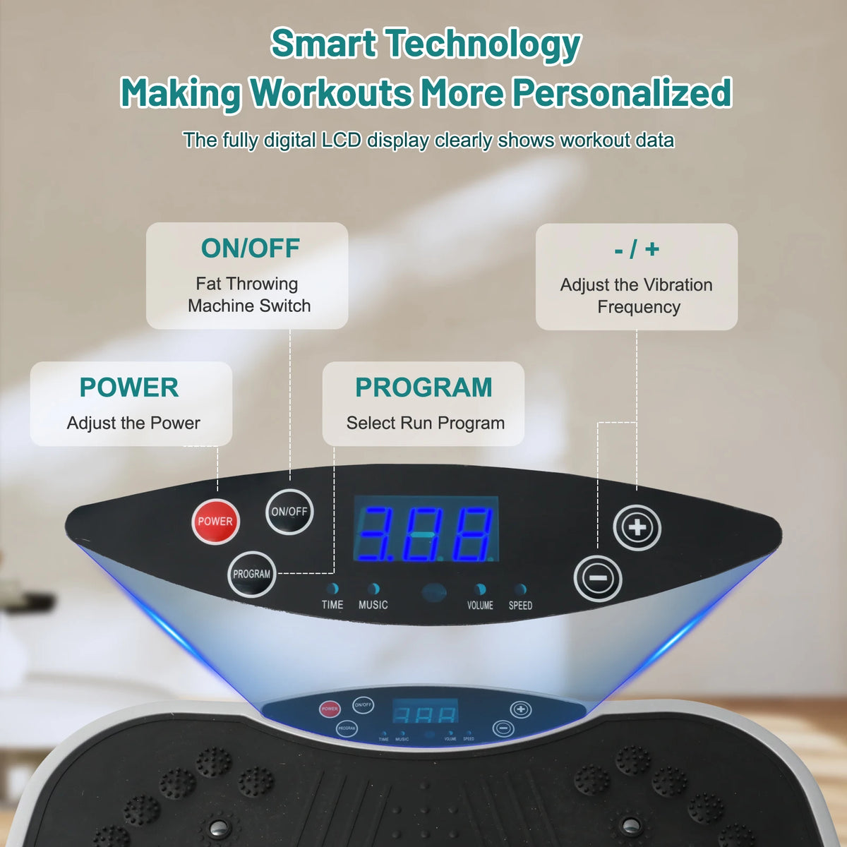 Portable Vibration Plate Exercise Machine Bluetooth Remote Adjustable Speed