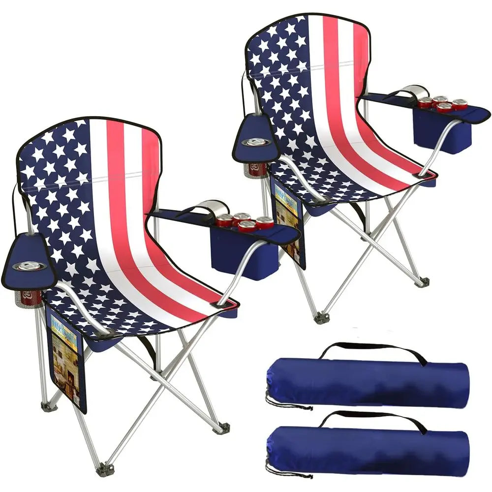 Portable Folding Camping Chair With Cooler Pouch And Cup Holder