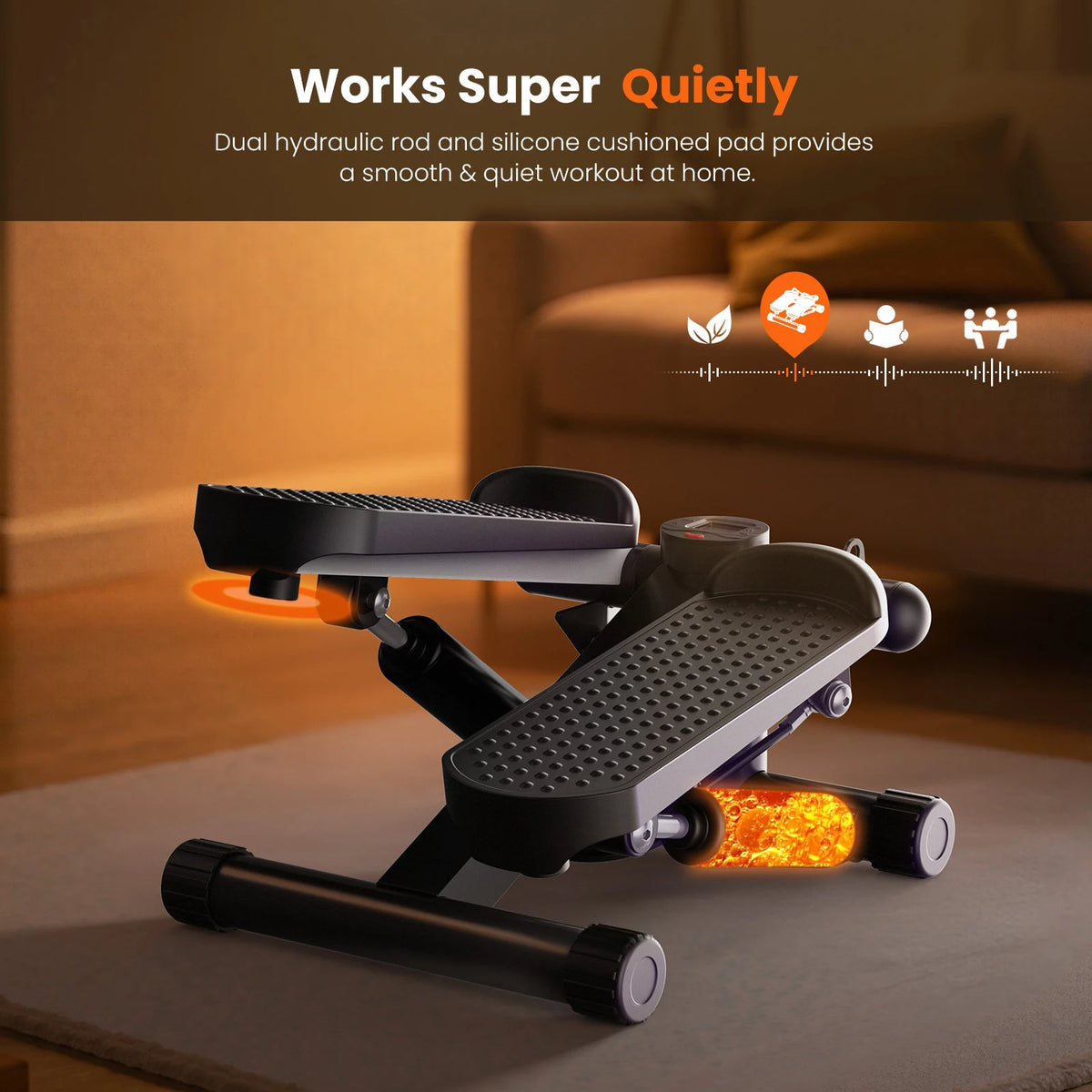 Hydraulic Mini Stepper With Resistance Bands LCD Monitor Home Cardio