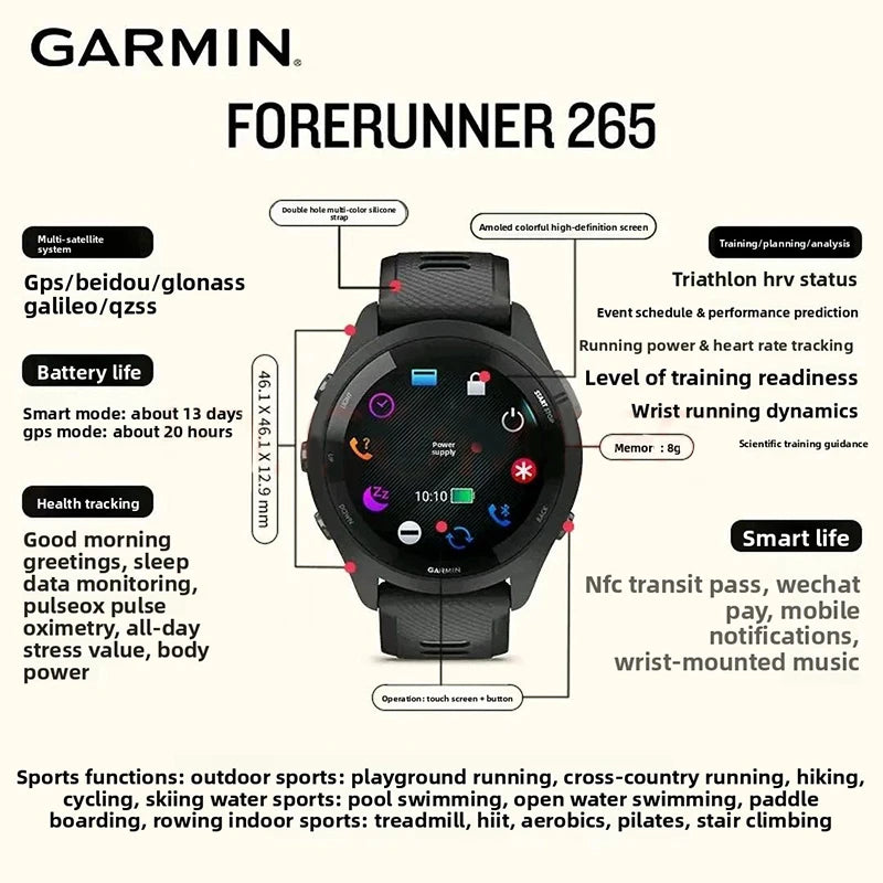 Garmin Forerunner 265 GPS Smartwatch AMOLED Heart Rate Fitness Tracker