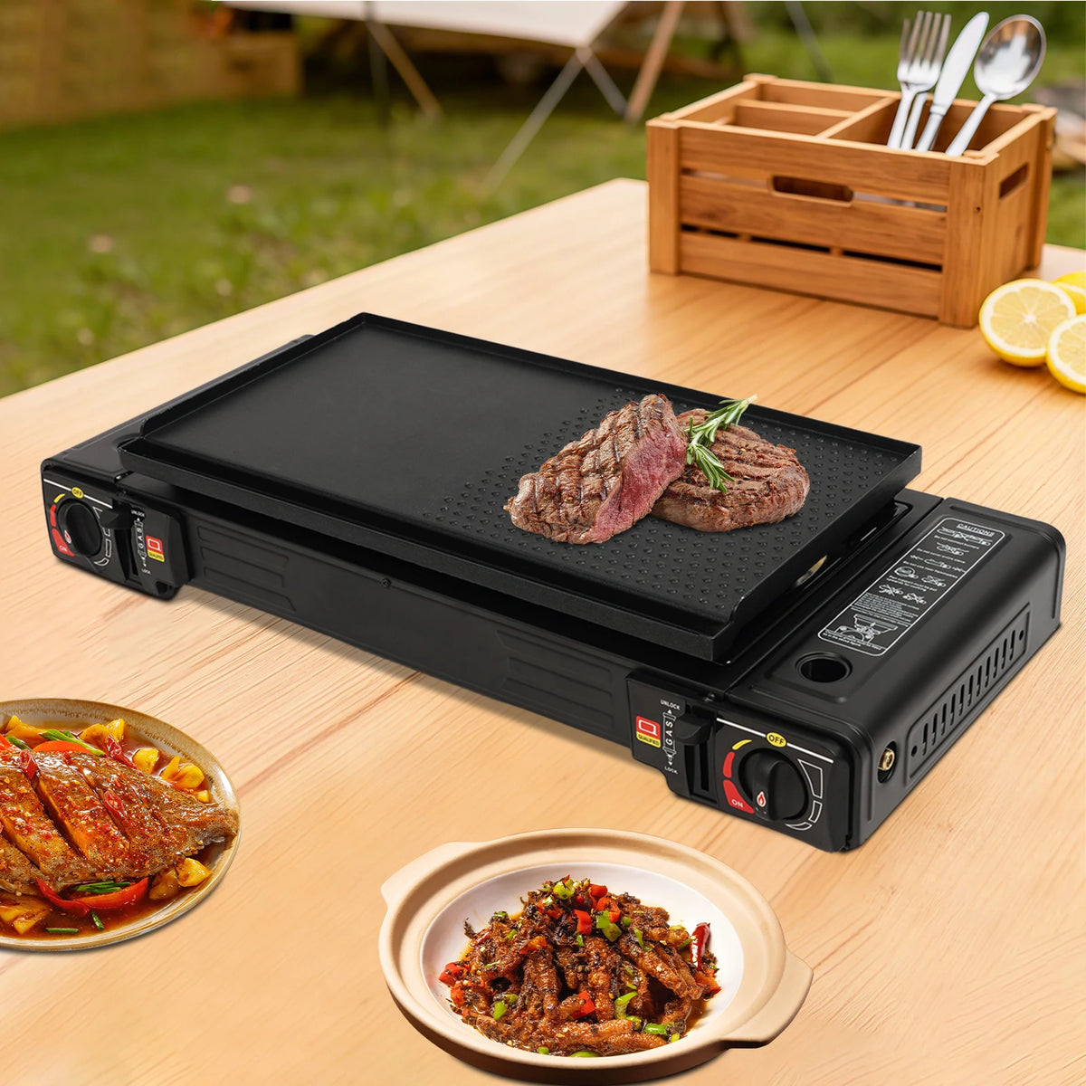 Double Burner Portable Gas Stove With Piezo Ignition And Case