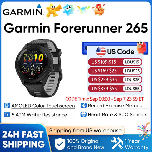 Garmin Forerunner 265 GPS Smartwatch AMOLED Heart Rate Fitness Tracker