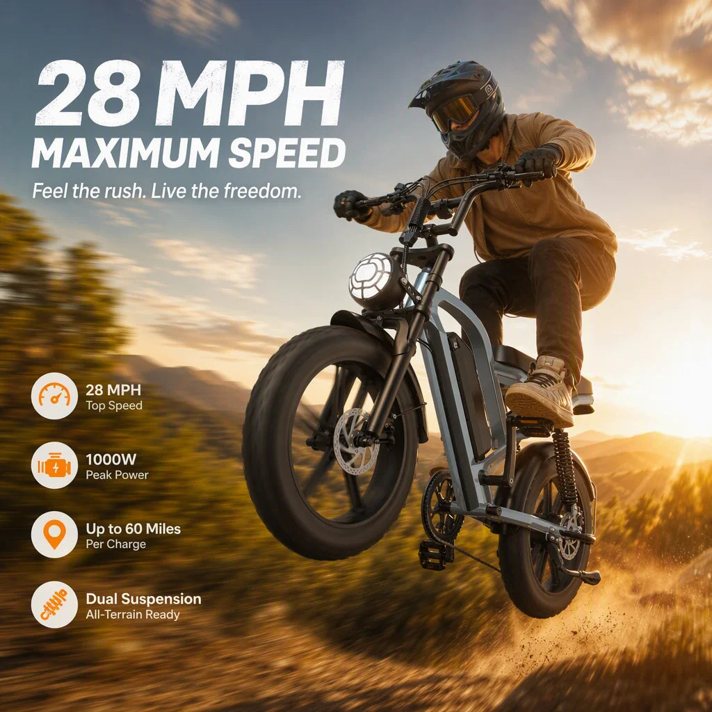 Powerful 750W Fat Tire Electric Bike With Dual Suspension