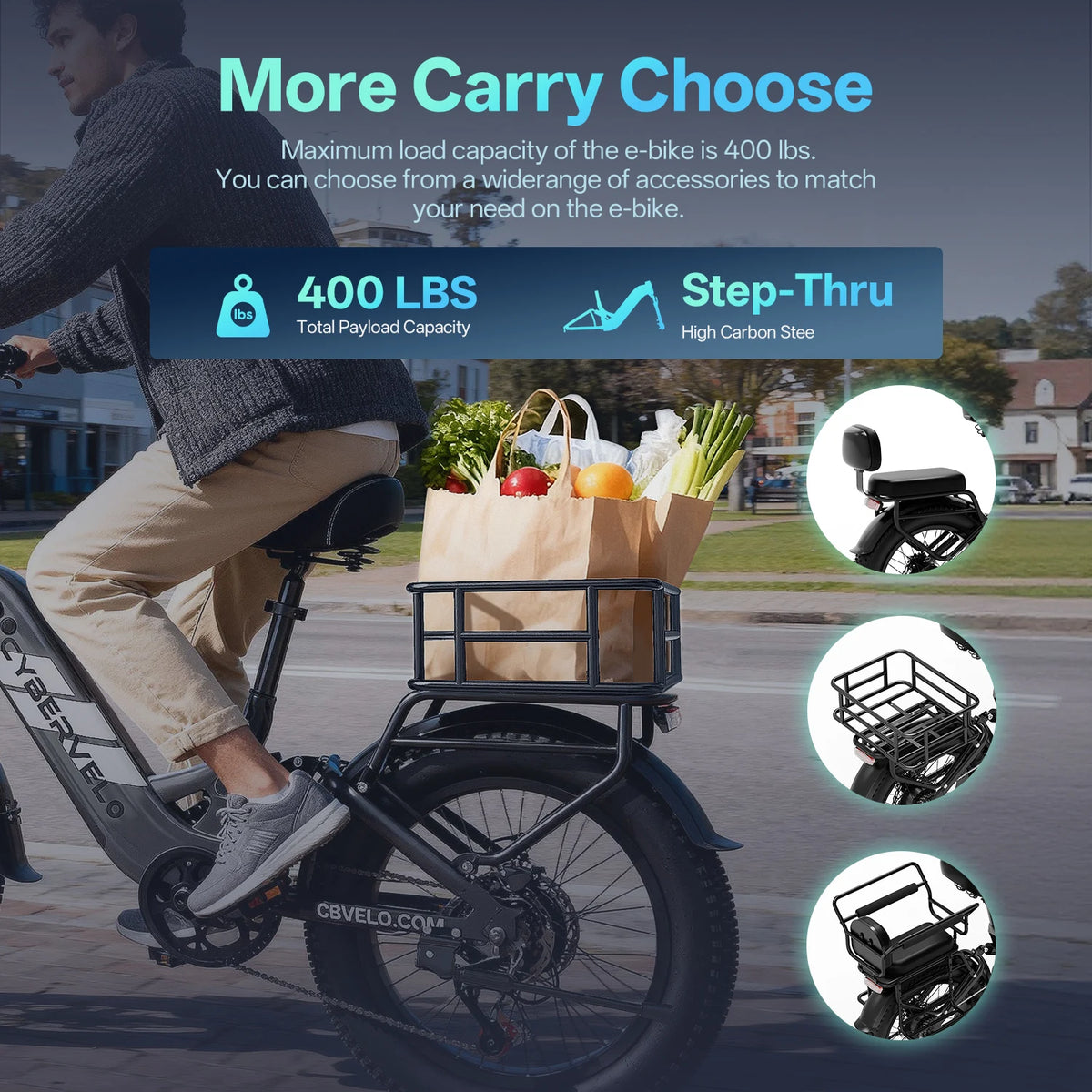 Cybervelo Step-Thru E-Bike With 1500W Peak Motor And 7-Speed Battery
