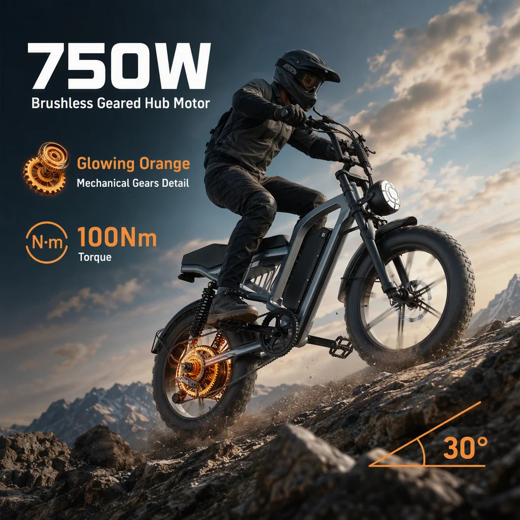 Powerful 750W Fat Tire Electric Bike With Dual Suspension