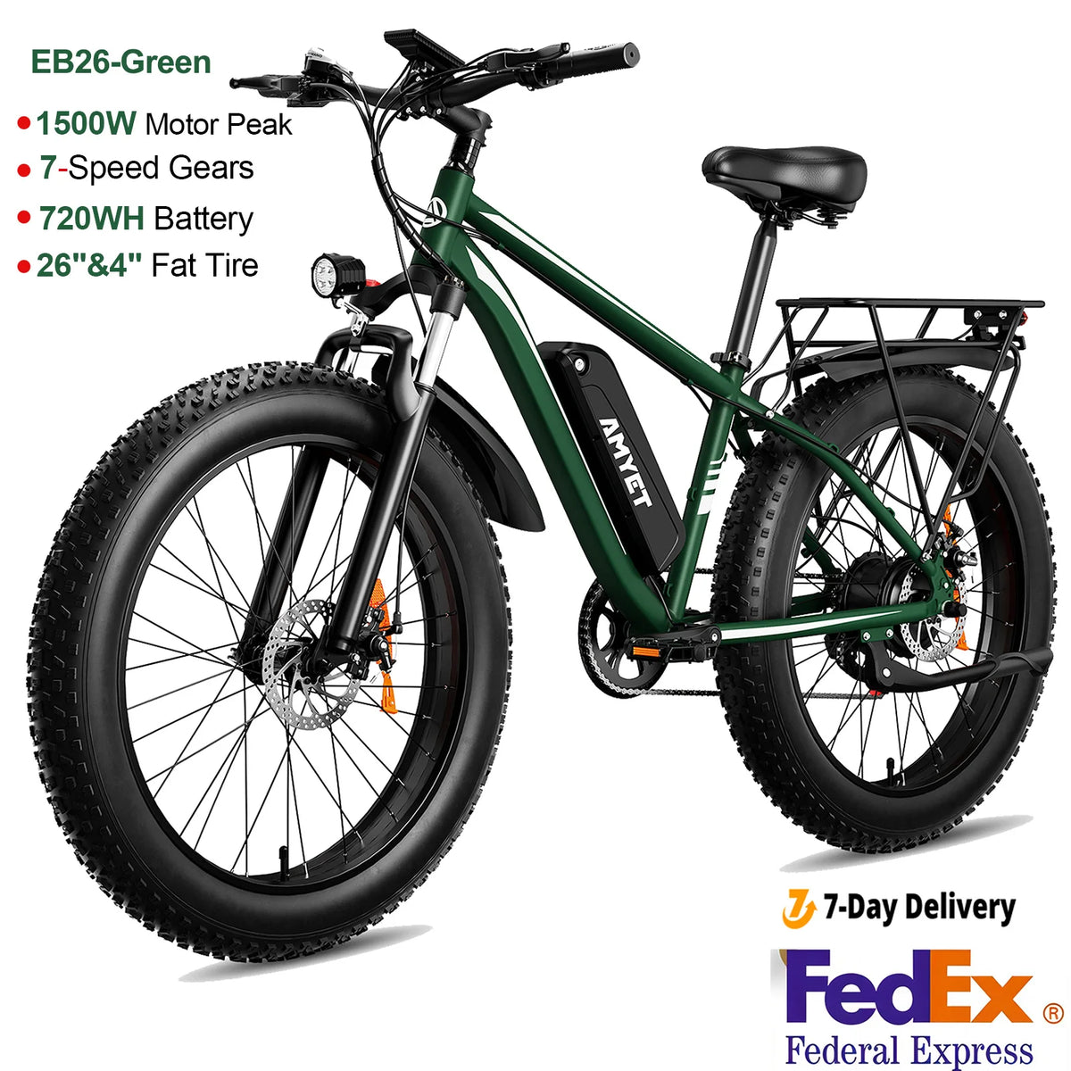 AMYET Electric Mountain Bike With Fat Tires And Dual Suspension