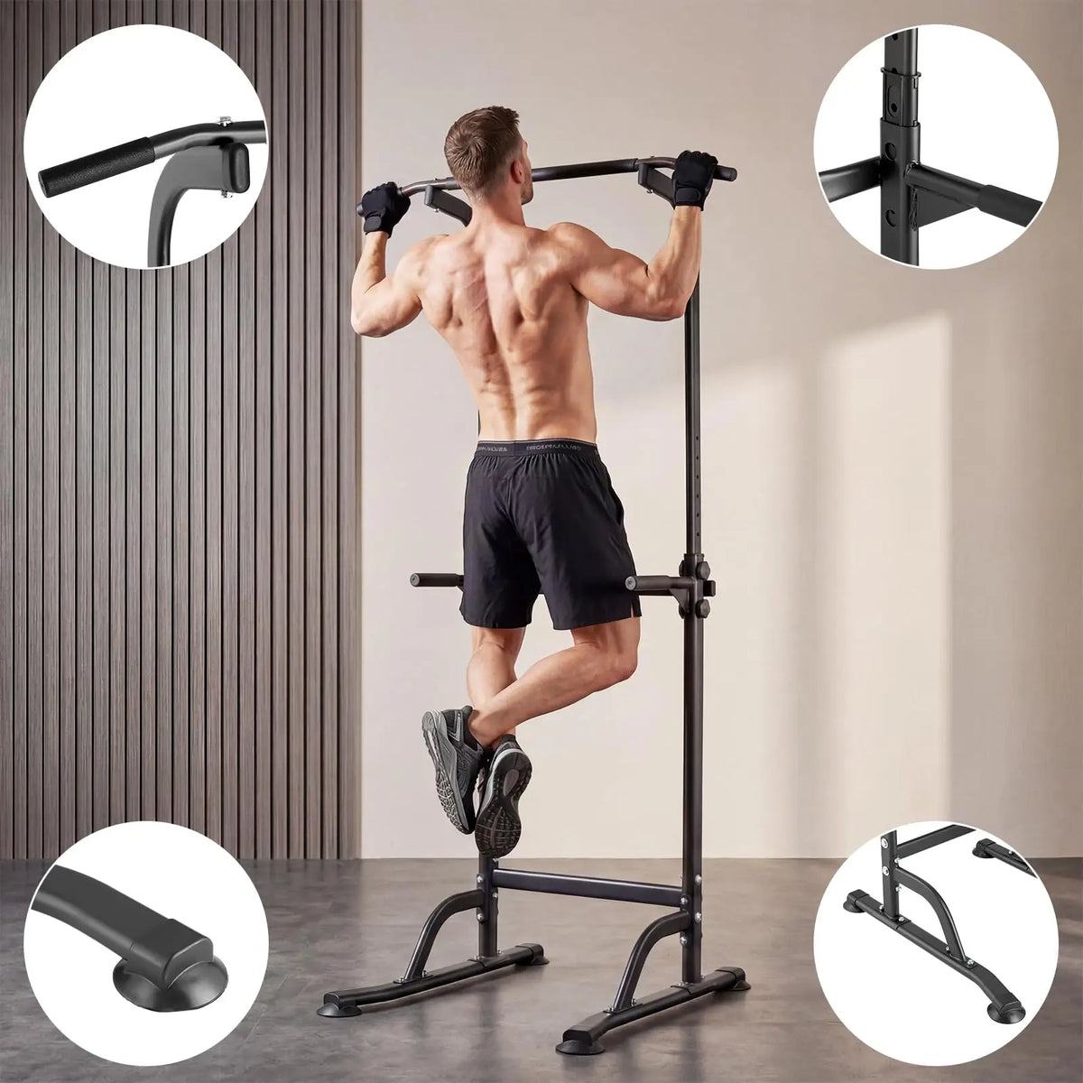 HiMISS Adjustable Power Tower Steel Frame Pull Up Dip Station