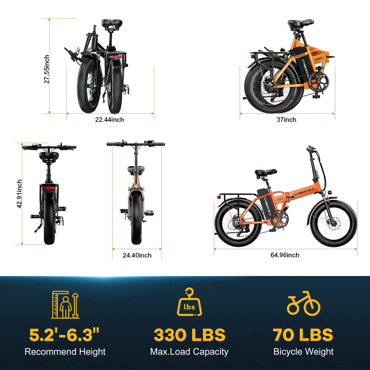 Cybervelo EK4 Folding Electric Bike With Long Range Fat Tires