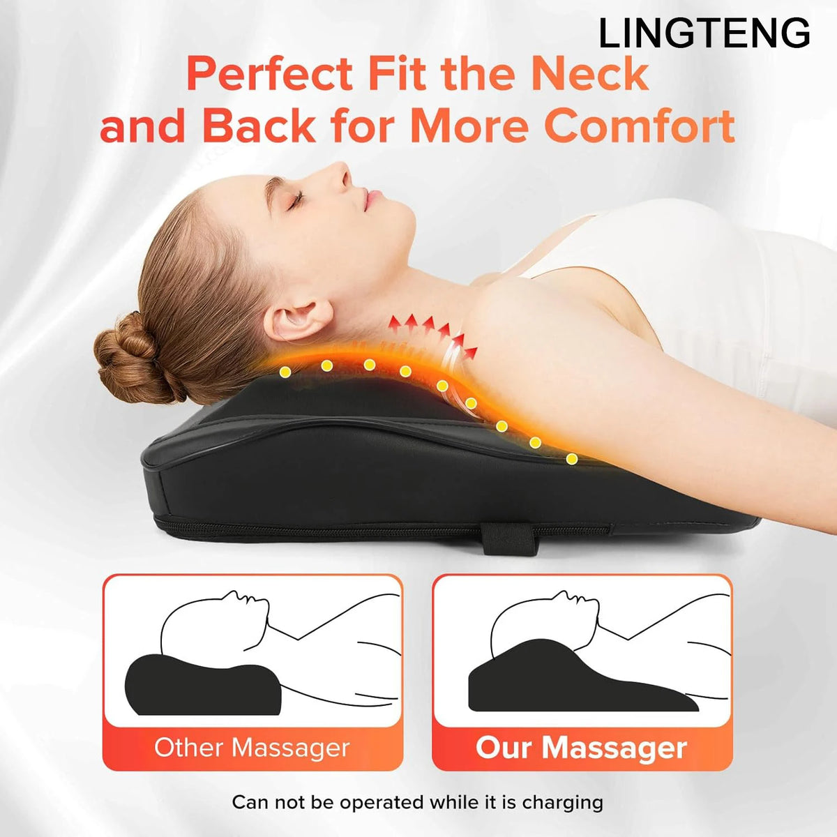 LINGTENG 3D Heat Kneading Back Massager With USB Rechargeable Battery