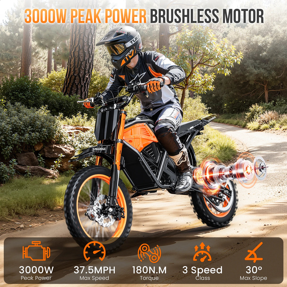 Eilleo 48V Electric Dirt Bike With 3000W Motor For Adults