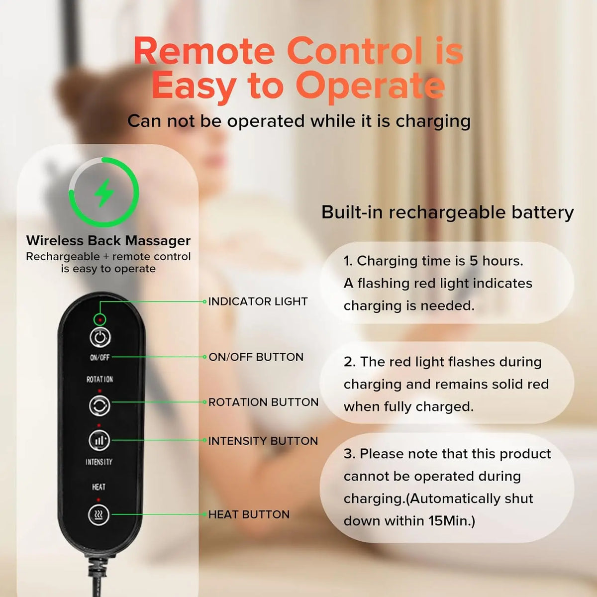 LINGTENG 3D Heat Kneading Back Massager With USB Rechargeable Battery