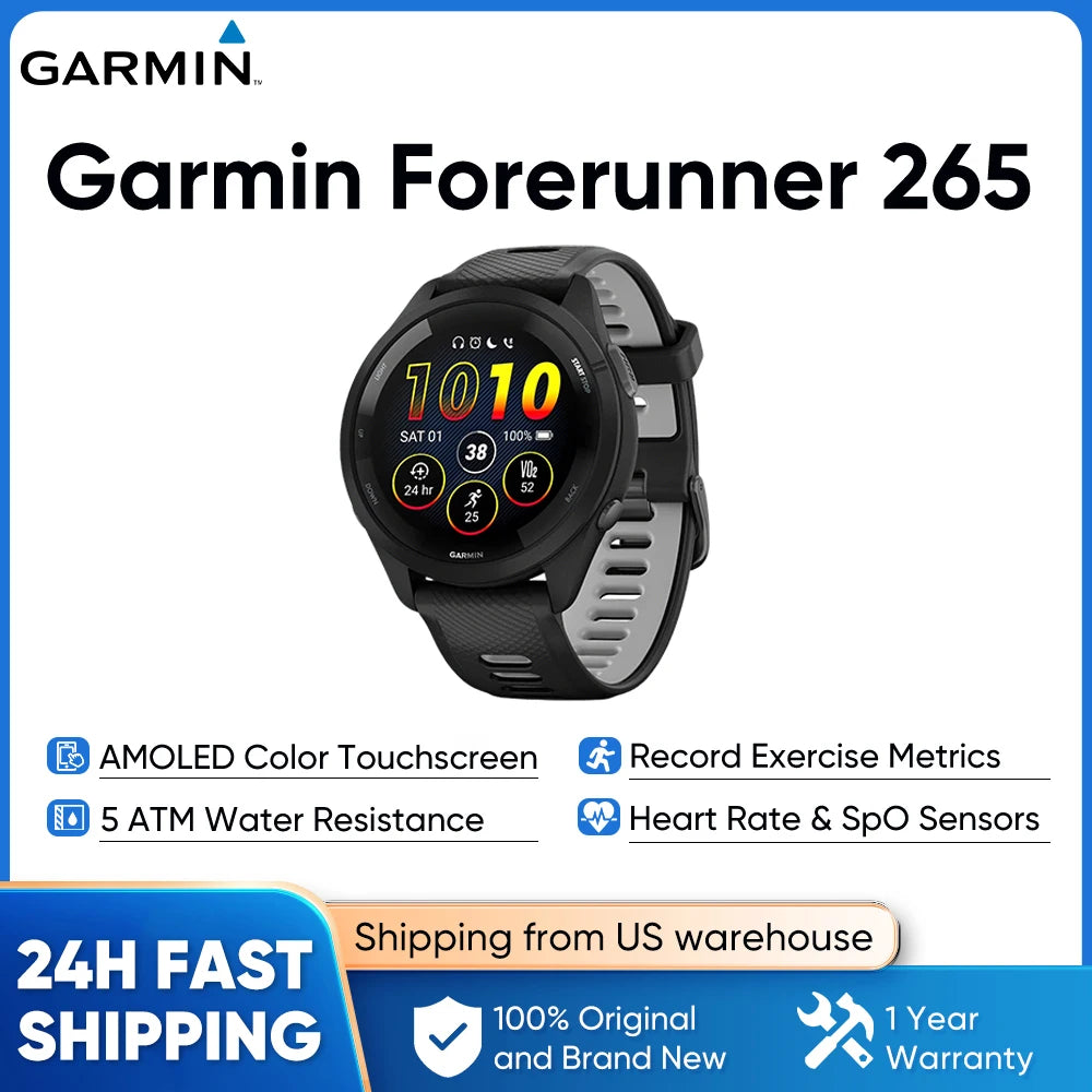 Garmin Forerunner 265 GPS Smartwatch AMOLED Heart Rate Fitness Tracker