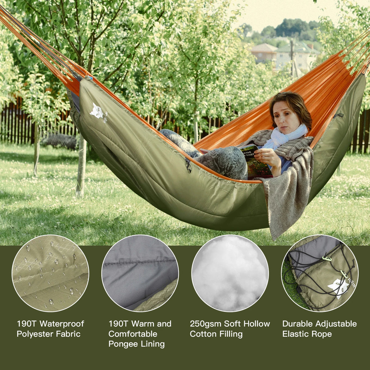 Night Cat Lightweight Insulated Camping Hammock Underquilt