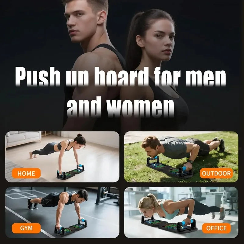 Foldable Push Up Board with Resistance Bands Multigrip Home Gym