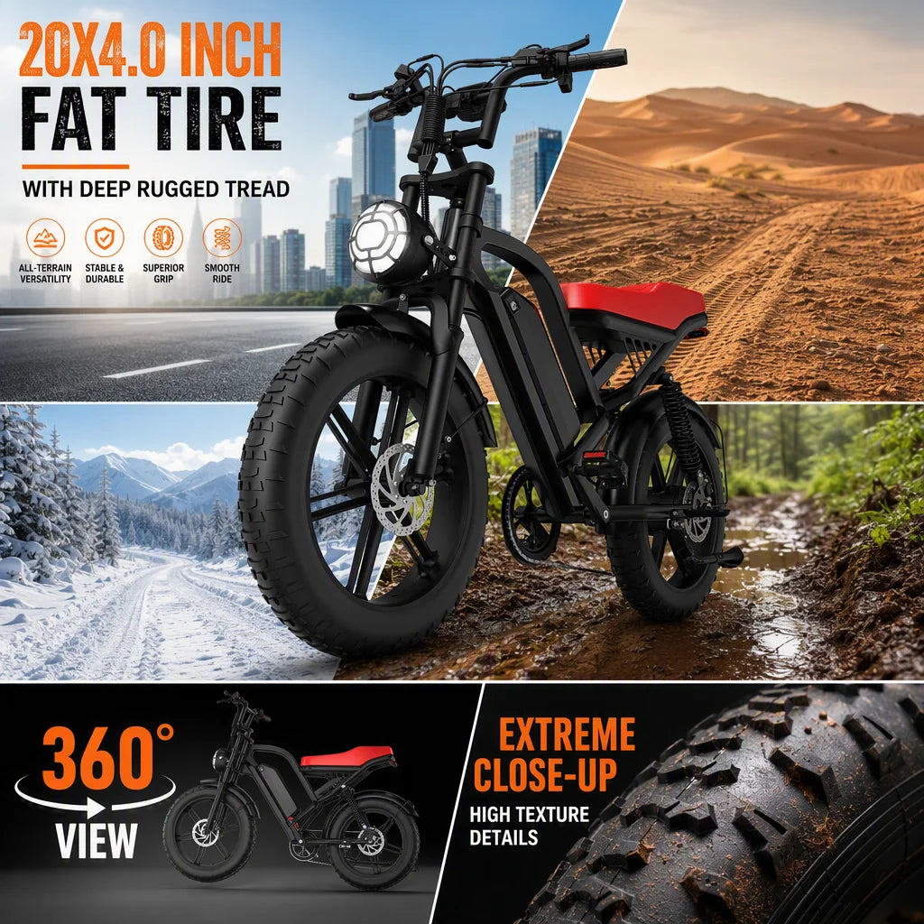 Powerful 750W Fat Tire Electric Bike With Dual Suspension