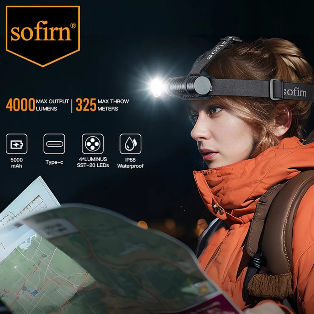 Sofirn HS41 Headlamp SST20 LED 4000LM USB C Rechargeable