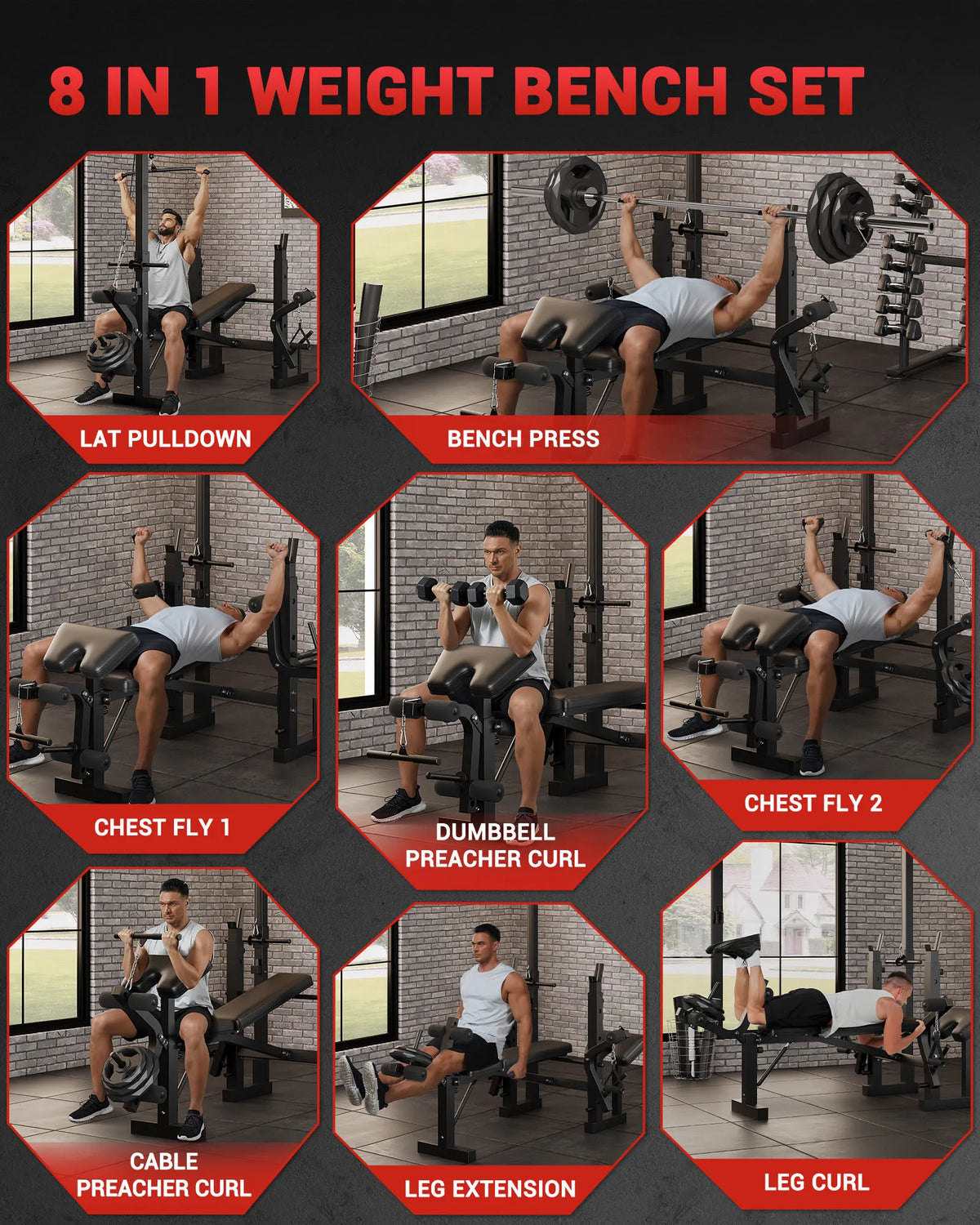 HiMISS Adjustable Weight Bench With Leg Developer And Rack