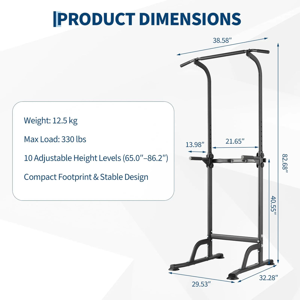 HiMISS Adjustable Power Tower Steel Frame Pull Up Dip Station